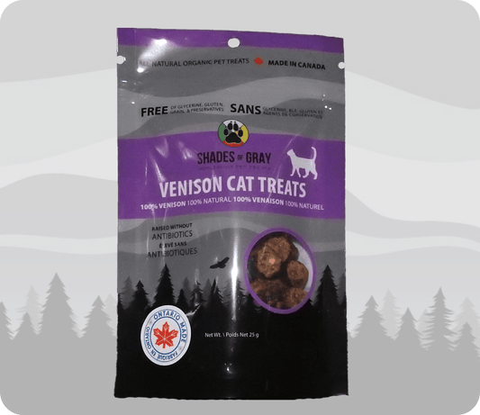Venison cat treats made with organic all natural 100% Venison, for your cats. Free of Glycerine, Gluten, Grain & Preservatives.