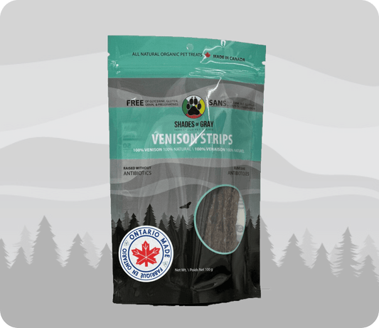 Front View of Shades of Gray Indigenous Pet Treats - Venison Strips