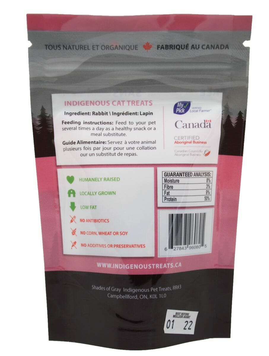 Rabbit Cat Treats made with organic all natural 100% Rabbit, for your cats. Free of Glycerine, Gluten, Grain & Preservatives.