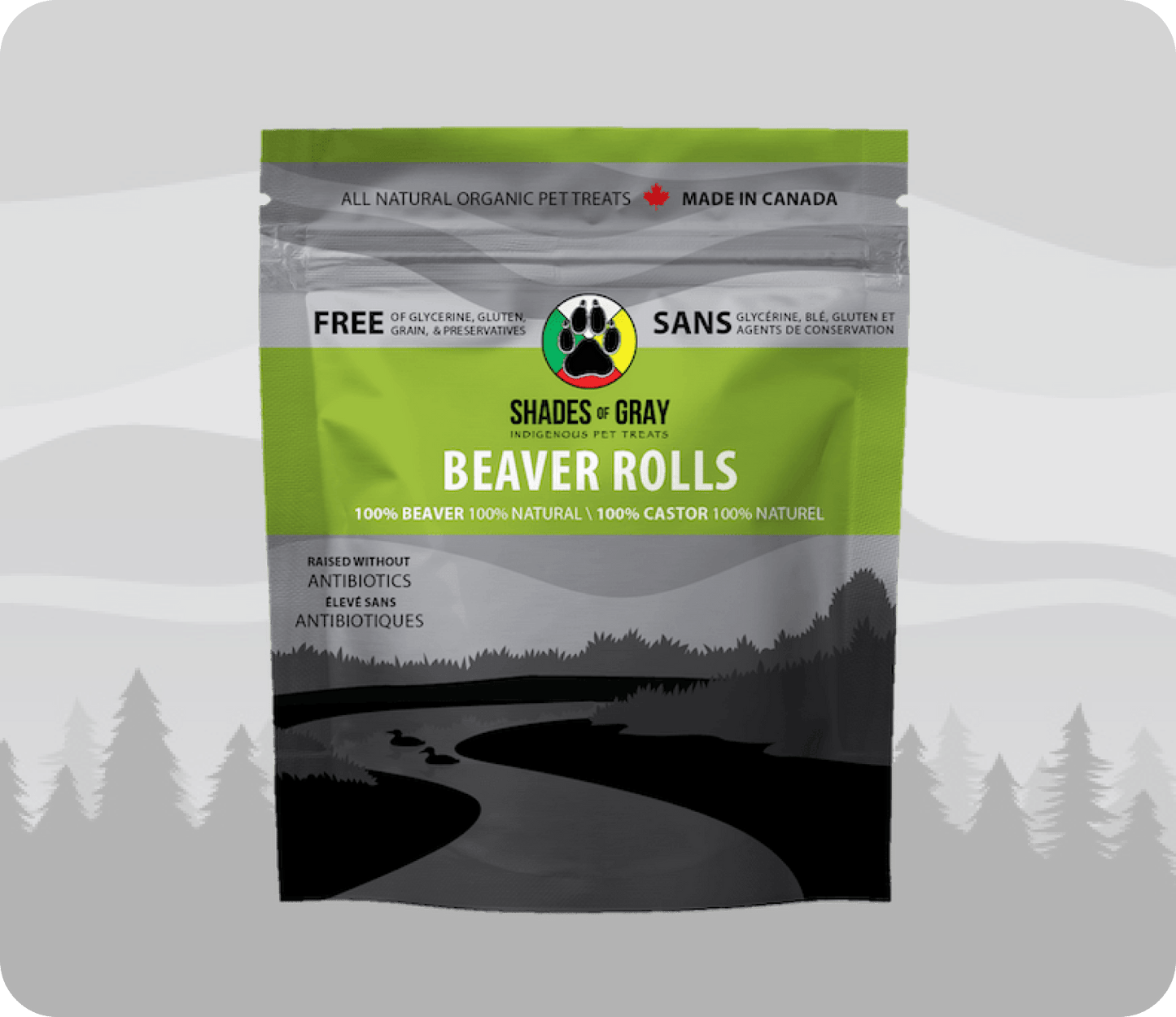 Beaver Roll Pet Treats made with organic all natural 100% beaver meat, for your cats and dogs. Free of Glycerine, Gluten, Grain & Preservatives.