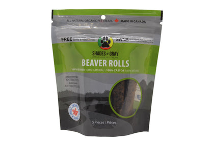 Package of Shades of Gray Beaver Rolls dog treats on a white background this 5 pack is found in the small dog bundle