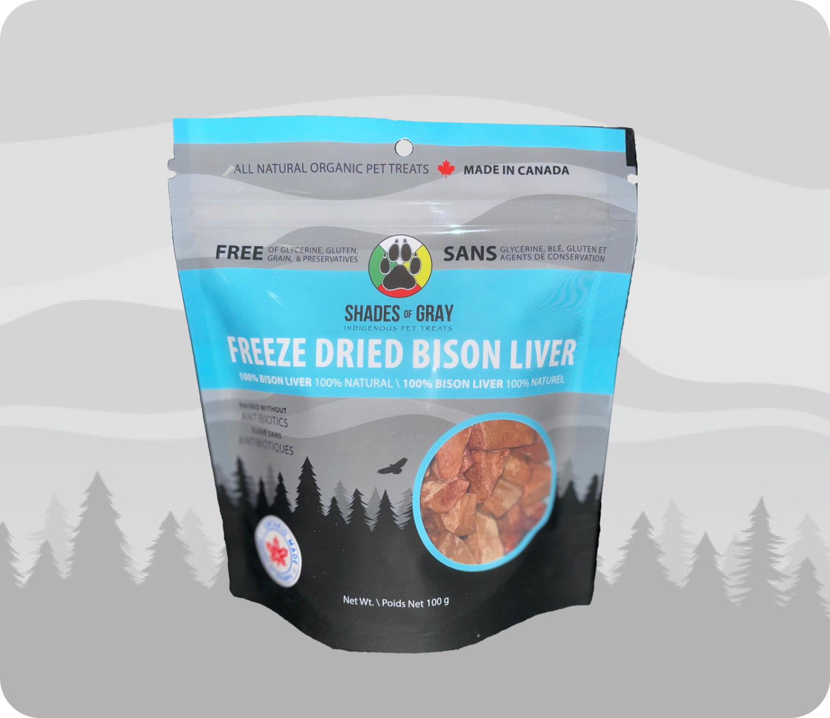 Freeze Dried Bison Liver Pet Treats made with organic all natural 100% Bison Liver, for your cats and dogs. Free of Glycerine, Gluten, Grain & Preservatives.
