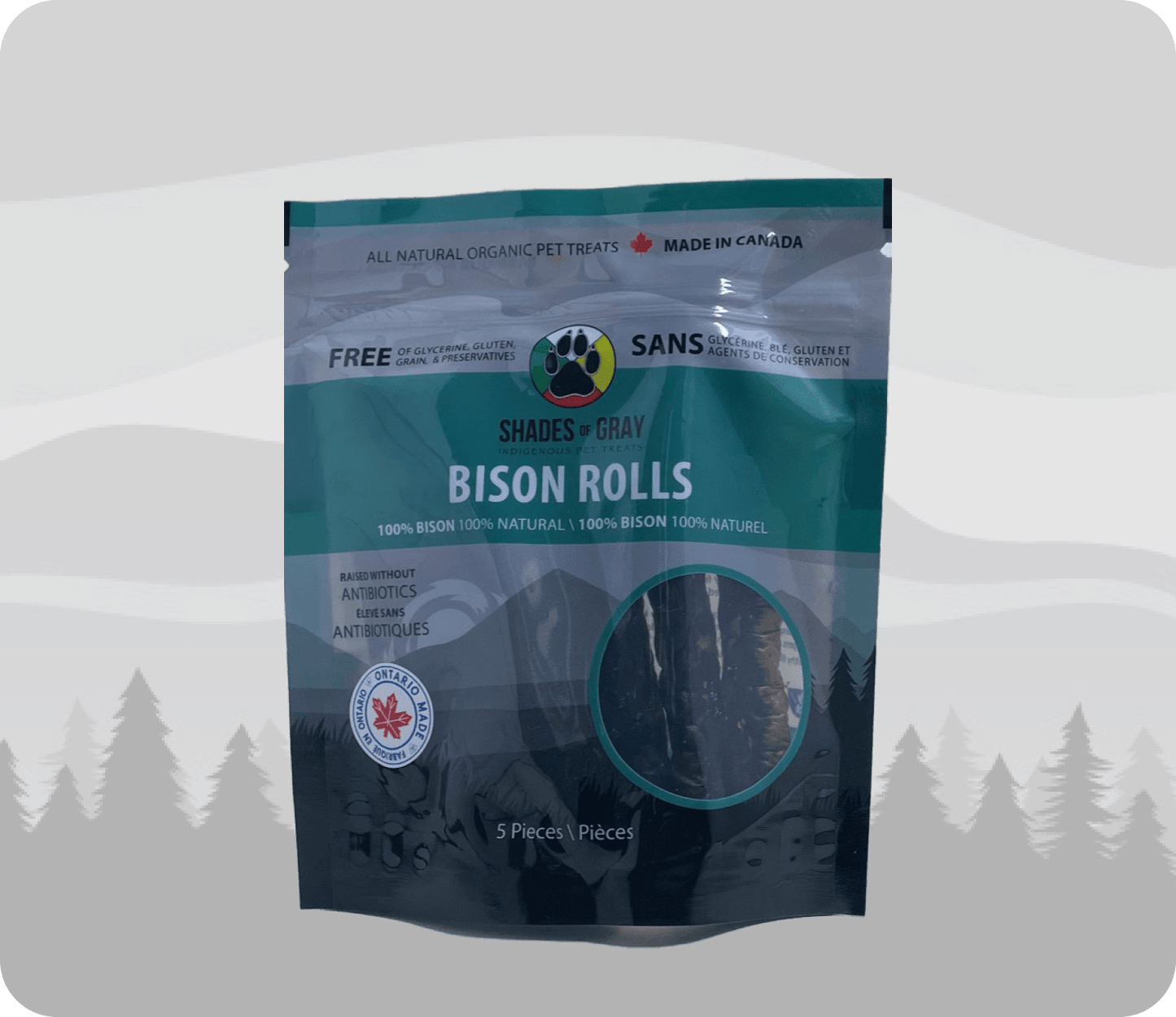 Bison roll Pet Treats made with organic all natural 100% bison meat, for your cats and dogs. Free of Glycerine, Gluten, Grain & Preservatives.