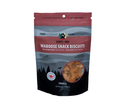 Shades of Gray Indigenous Pet Treats Dog Treats - Waboose Snack Biscuits with Rabbit Meat made with organic all natural Rabbit, chickpea flour and apple cider vinegar for your dogs. Free of Glycerine, Gluten, Grain & Preservatives.