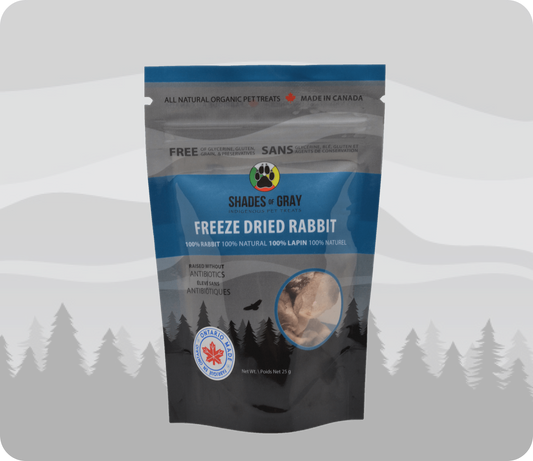 Freeze Dried Rabbit Snack Pet Treats made with organic all natural 100% Rabbit Tenderloin, for your cats and dogs. Free of Glycerine, Gluten, Grain & Preservatives.