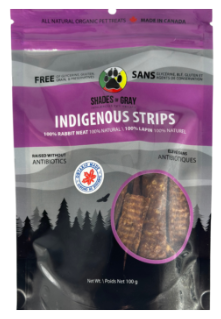 Shades of Gray Indigenous Pet Treats Indigenous Rabbit Strips - Healthy, all-natural rabbit treats for dogs and cats, high in protein, low in fat and free from artificial additives, promoting well-being and vitality for your furry friend.