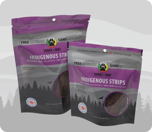 Indigenous Rabbit Strip Pet Treats made with organic all natural 100% Rabbit, for your cats and dogs. Free of Glycerine, Gluten, Grain & Preservatives.
