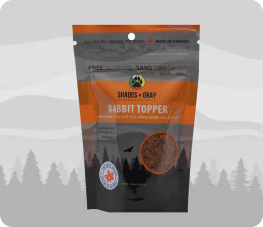 Rabbit Topper Pet Treats made with organic all natural 100% Rabbit, for your cats and dogs. Free of Glycerine, Gluten, Grain & Preservatives.