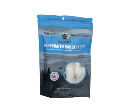 Shades of Gray Indigenous Pet Treats Rabbit Feet – naturally dehydrated whole Canadian rabbit feet with fur, single-ingredient, grain-free, high-protein dental chew and treat for dogs and cats