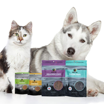 Single ingredient dog and cat treats made in Canada by Indigenous brand.