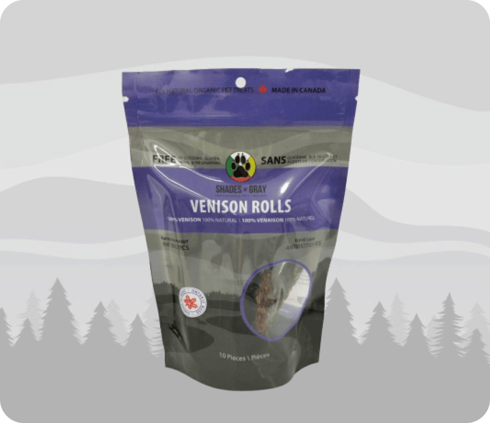 Venison Roll pet treats made with organic all natural 100% Venison, for your cats and dogs. Free of Glycerine, Gluten, Grain & Preservatives.