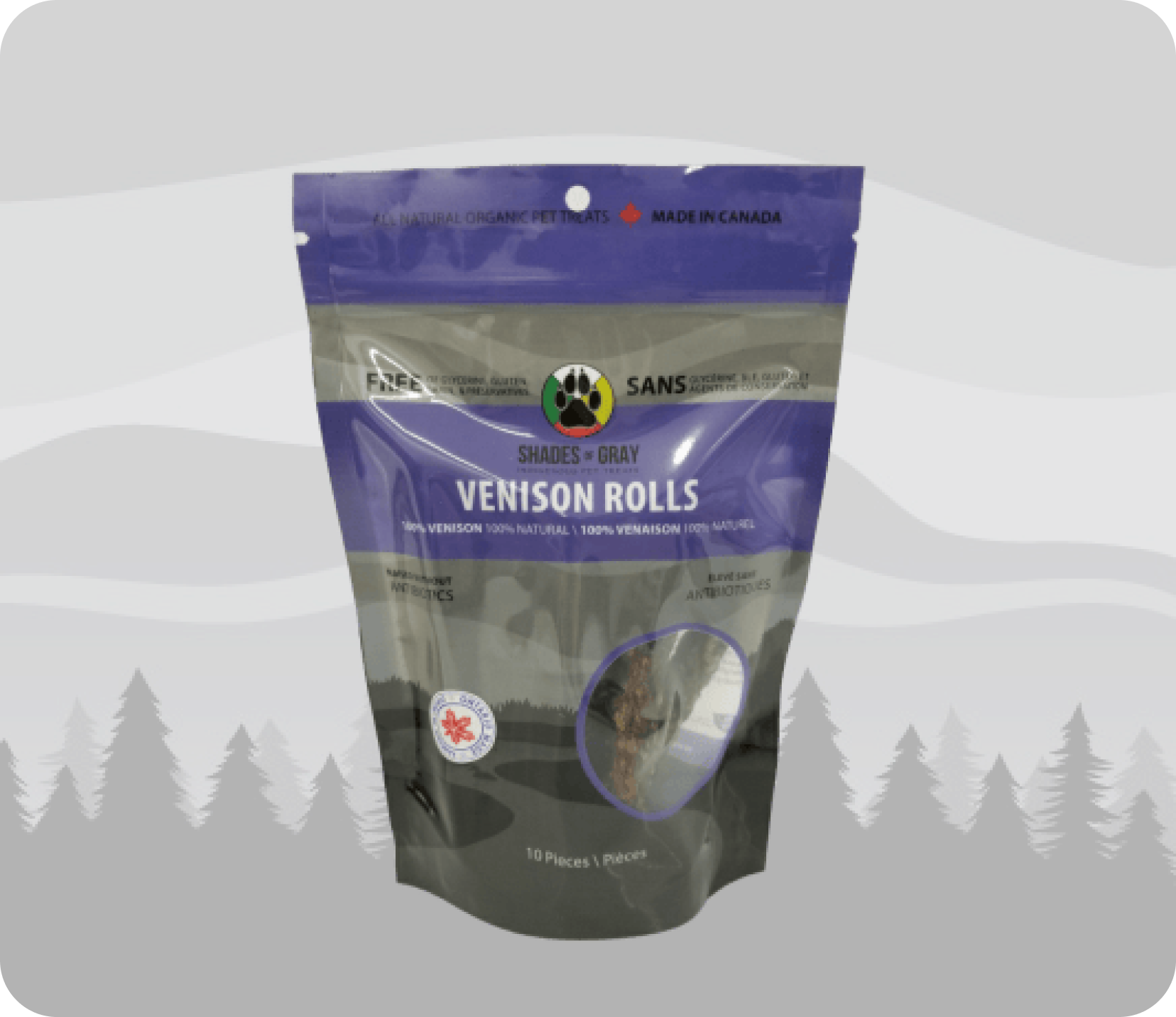 Venison Roll pet treats made with organic all natural 100% Venison, for your cats and dogs. Free of Glycerine, Gluten, Grain & Preservatives.