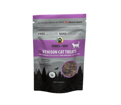Shades of Gray Indigenous Pet Treats Venison cat treats made with organic all natural 100% Venison, for your cats. Free of Glycerine, Gluten, Grain & Preservatives.