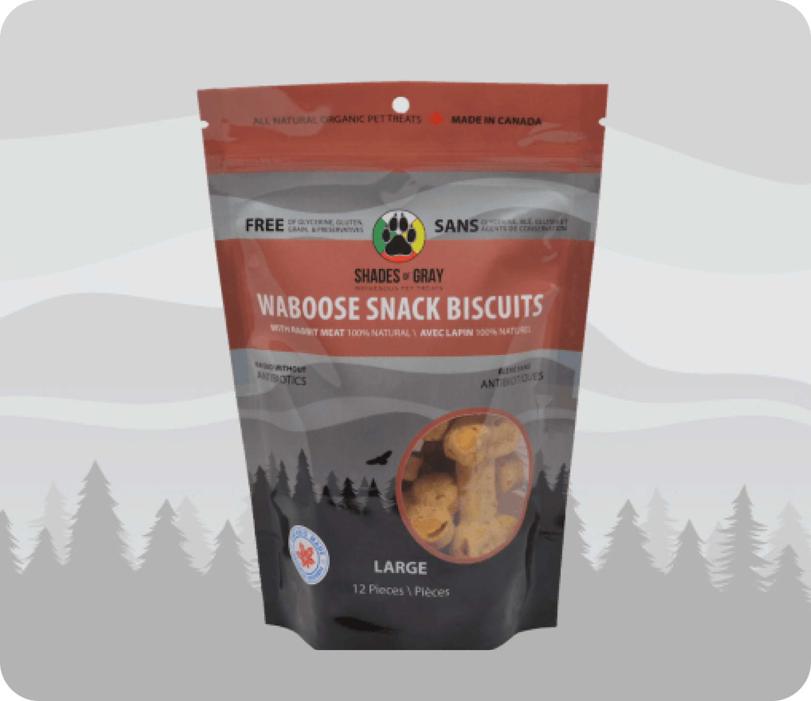 Waboose Snack Biscuits with Rabbit Meat pet treats made with organic all natural Rabbit, chickpea flour and apple cider vinegar for your dogs. Free of Glycerine, Gluten, Grain & Preservatives.