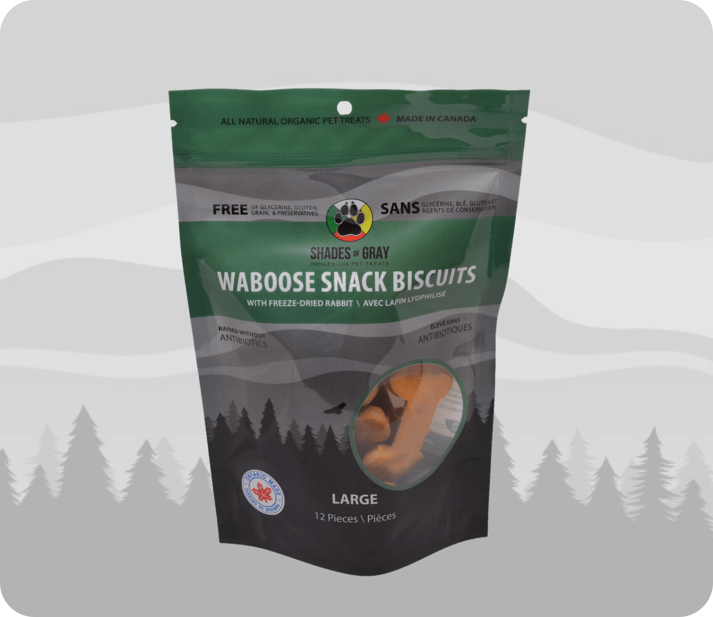 Waboose Snack Biscuit pet treats made with organic all natural Rabbit, chickpea flour and apple cider vinegar for your dogs. Free of Glycerine, Gluten, Grain & Preservatives.